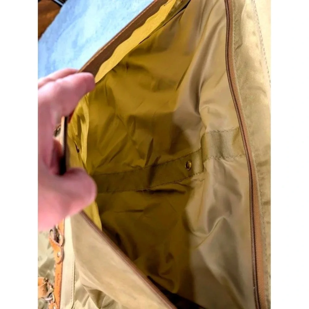 VTG. Hartmann Luggage~Tan Nylon/Belting Leather Trim Folding Garment Travel Bag